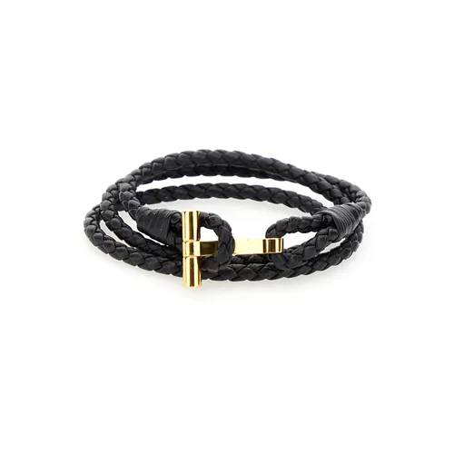 Black Braided Leather T Detail Bracelet - Tom Ford - Modalova