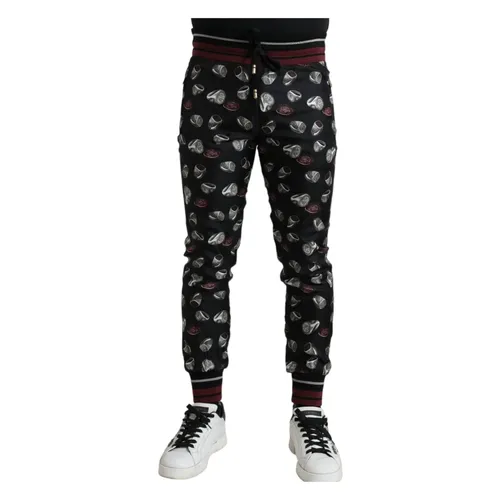 Black Ring Silk Jogging Trousers Pants - Dolce & Gabbana - Modalova