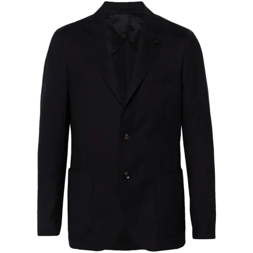 Blue Wool Blazer with Brooch Detail - Lardini - Modalova