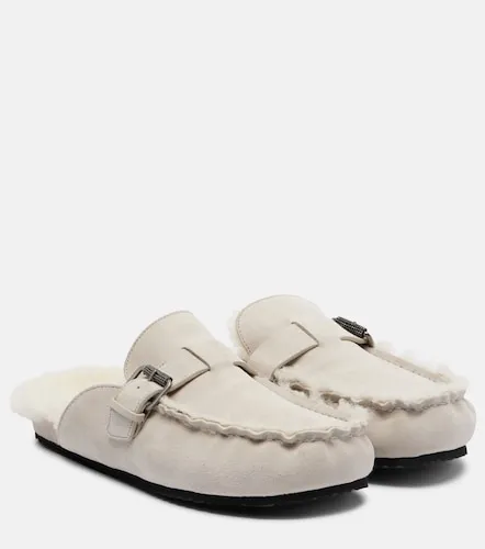 Monili shearling-lined suede mules - Brunello Cucinelli - Modalova