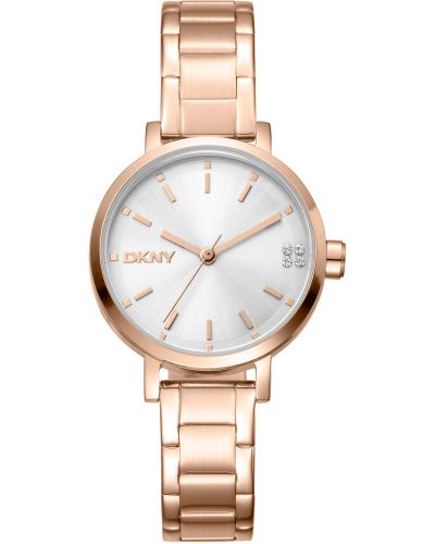 Steel Strap Quartz Analog Watch with Logo Dial and Deployant Clasp - DKNY - Modalova