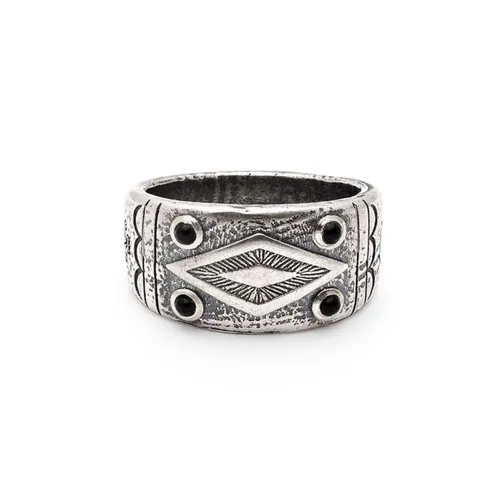 Engraved Vintage Silver Ring with Matte Onyx - Nialaya - Modalova