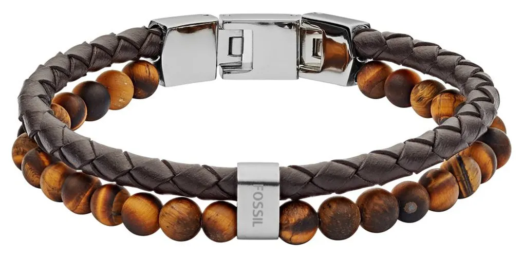 JF03118040 Men's Brown Double Strand Beaded Jewellery - Fossil - Modalova