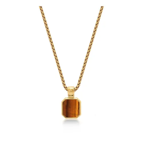 Gold Necklace with Square Brown Tiger Eye Pendant - Nialaya - Modalova