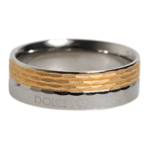 Gold Silver Tone Real Brass Logo Ring - Dolce & Gabbana - Modalova