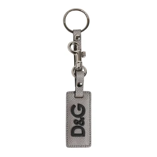 Gray Leather Keychain Holder with Metal Ring - Dolce & Gabbana - Modalova