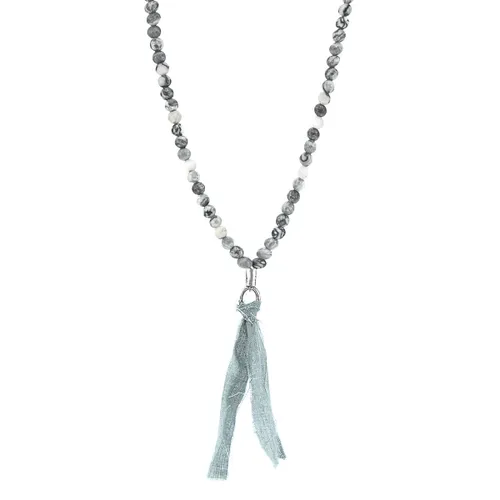 Jasper Luke Silver Stone and Cotton Voile SKINNY Necklace x Wrap Bracelet - ANCHOR & CREW - Modalova
