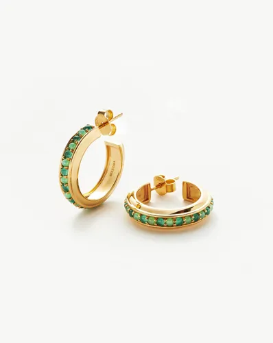 Hot Rox Gemstone Medium Hoop Earrings | 18ct Gold Vermeil/Green Onyx & Chalcedony - Missoma - Modalova