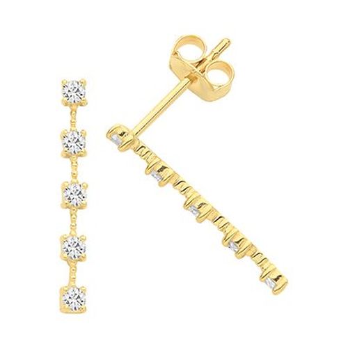 ES1610 9ct Y/g Cz Linear Mini Bar Studs Jewellery - James Moore TH - Modalova