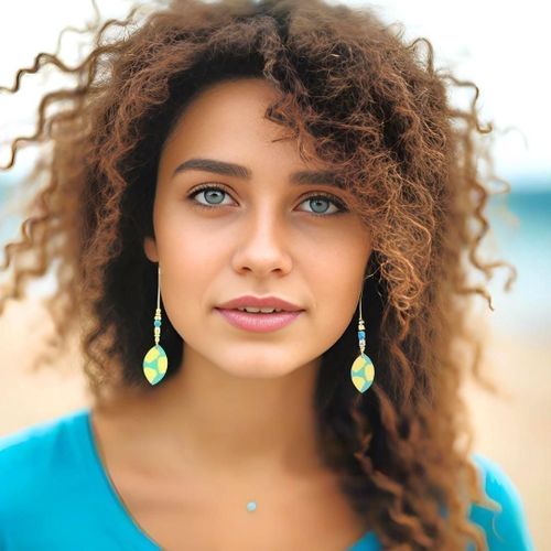 Leather Turquoise Leaf Earrings - Leather Trinkets - Modalova