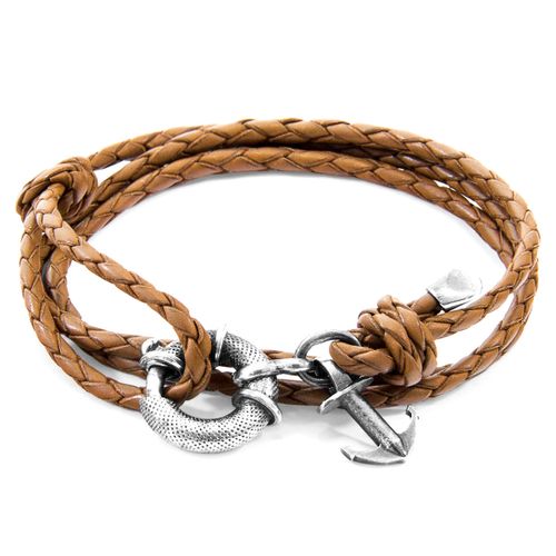 Clyde Anchor Silver and Braided Leather Bracelet - ANCHOR & CREW - Modalova
