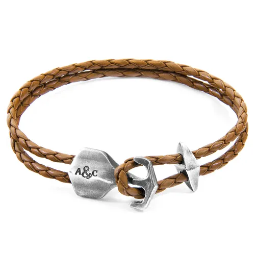 Delta Anchor Silver and Braided Leather Bracelet - ANCHOR & CREW - Modalova