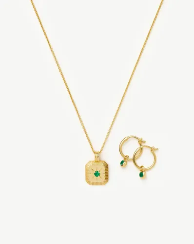 May Birthstone Necklace & Charm Earrings Set | 18ct Gold Vermeil/Green Onyx - Missoma - Modalova