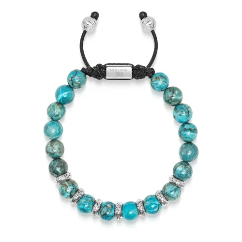 Men's Sterling Silver Beaded Bracelet with Turquoise - Nialaya - Modalova