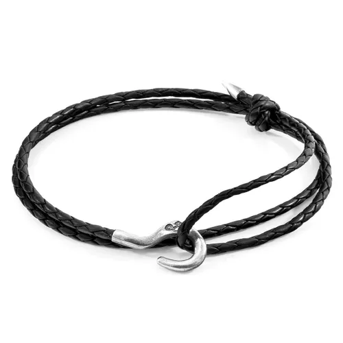 Midnight Charles Silver and Braided Leather SKINNY Bracelet - ANCHOR & CREW - Modalova