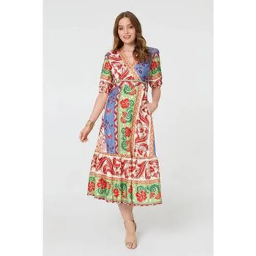 Printed 1/2 Sleeve V-Neck Midi Dress women's Long Dress in - Izabel London - Modalova
