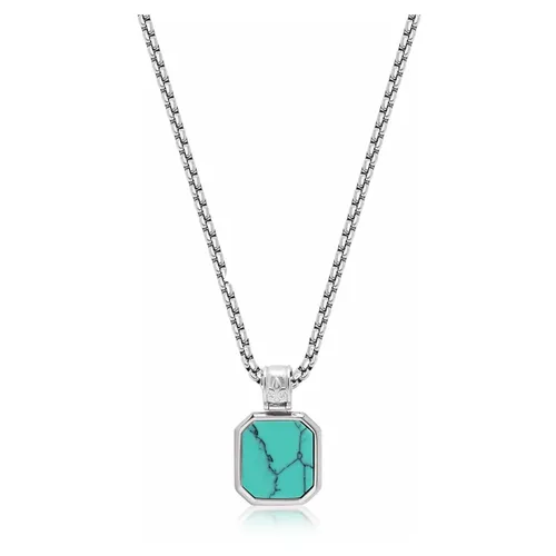 Silver Necklace with Square Turquoise Pendant - Nialaya - Modalova