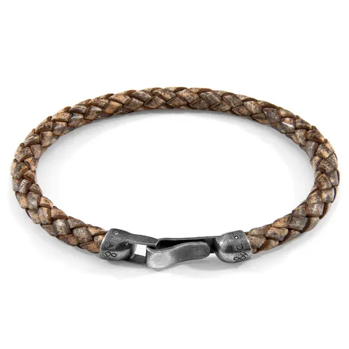 Taupe Skye Silver and Braided Leather Bracelet - ANCHOR & CREW - Modalova
