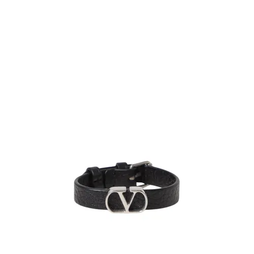 Textured Leather Bracelet with Metal Buckle - Valentino Garavani - Modalova